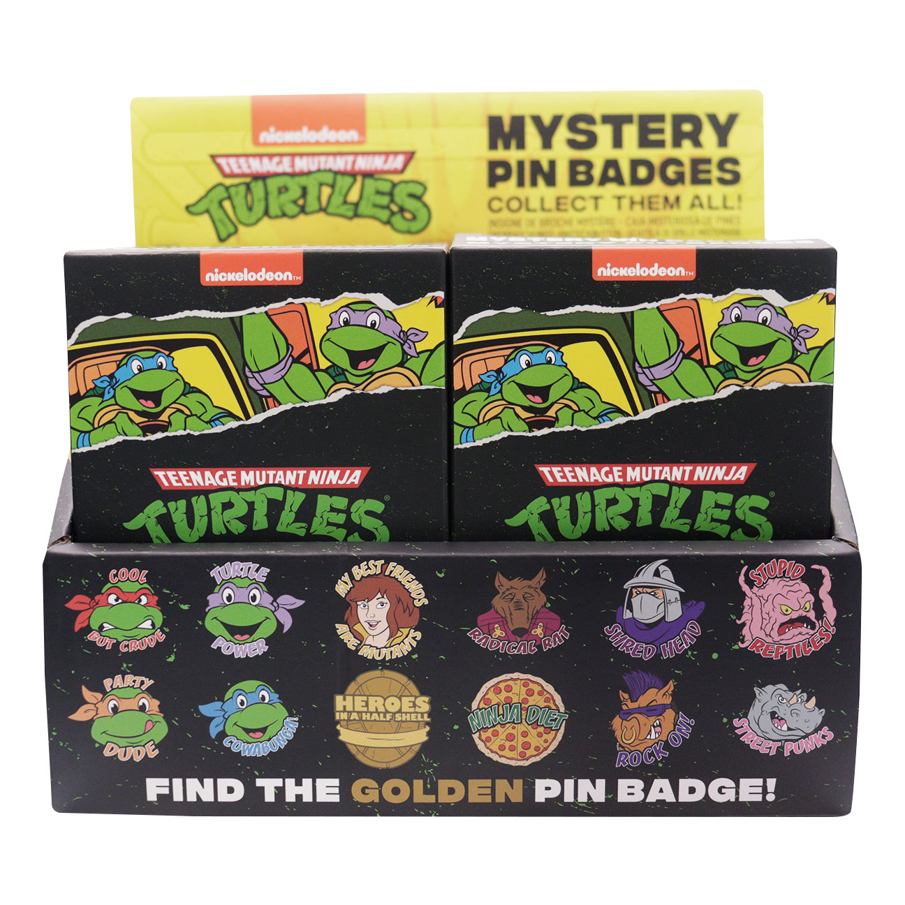 Teenage Mutant Ninja Turtles Mystery Pin Badge CDU Containing 12 Blind Boxes front view