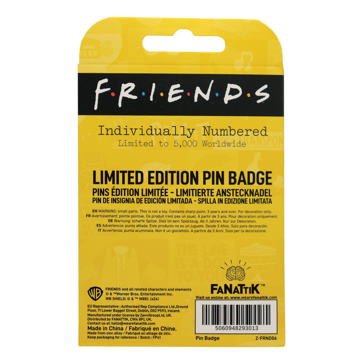 Friends Frame Pin Badge packaging back