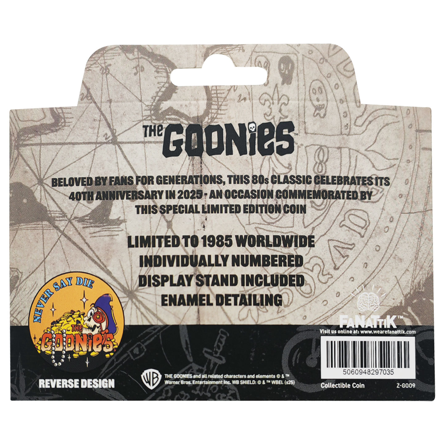 The Goonies Limited Edition 40th Anniversary Presentation Coin presentation box back