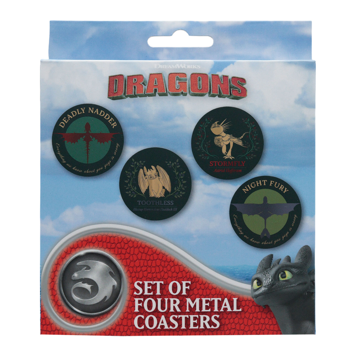 How to Train Your Dragon Set of Four Printed Metal Dragon Coasters
