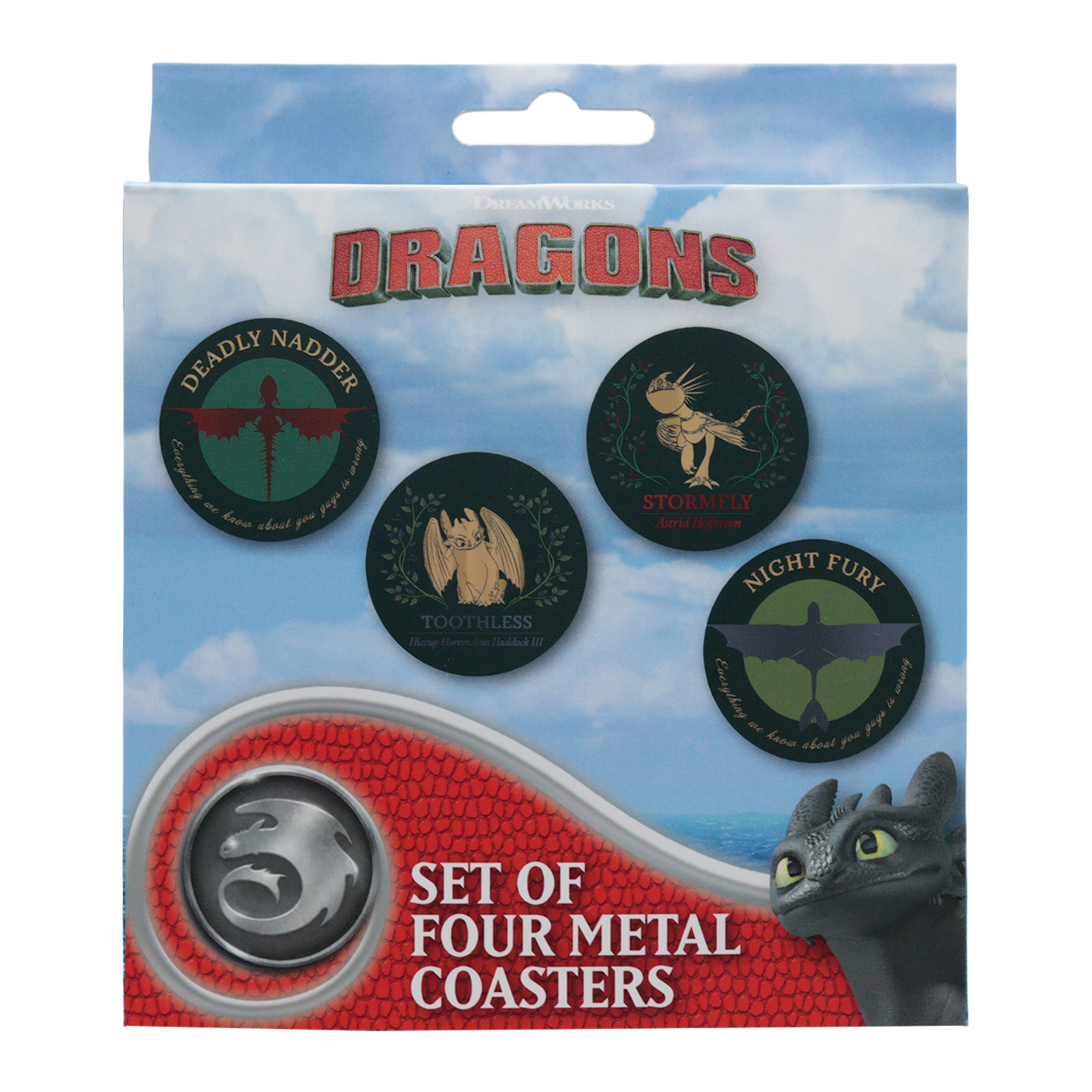 How to Train Your Dragon Set of Four Printed Metal Dragon Coasters