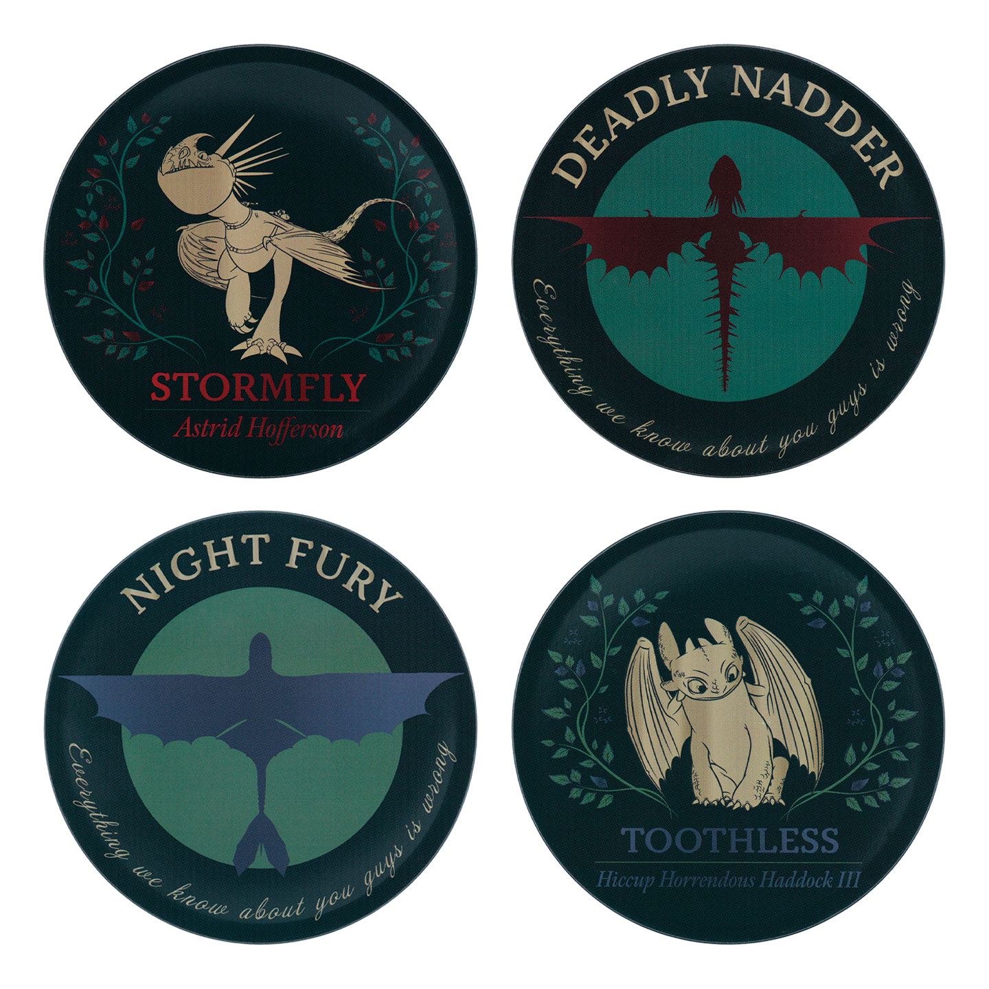 How to Train Your Dragon Set of Four Printed Metal Dragon Coasters
